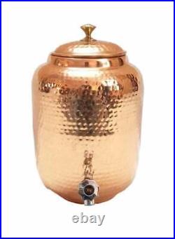 Pure Copper Water Dispenser (Matka) Hammered Container Pot Yoga Ayurveda Health
