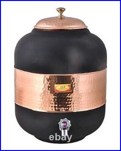 Pure Copper Water Dispenser Matka Silk Finish Pot for Health Benefits 12 Ltr