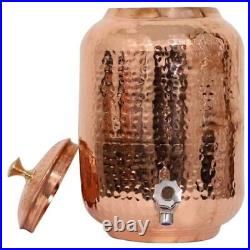 Pure Copper Water Dispenser Pot 12L With 2 Glass Ayurveda Water Storage 12Ltr