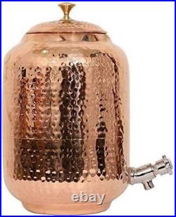 Pure Copper Water Dispenser Pot 12L With 2 Glass Ayurveda Water Storage 12Ltr