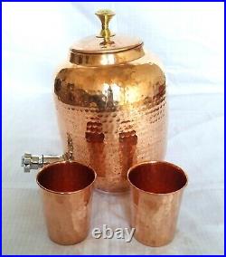 Pure Copper Water Dispenser Pot With 2 Glass, Copper Drinkware, Copper Water Pot