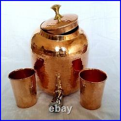 Pure Copper Water Dispenser Pot With 2 Glass, Copper Drinkware, Copper Water Pot