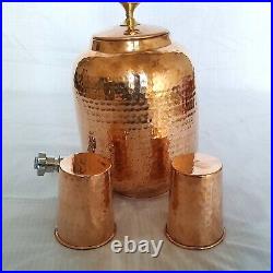 Pure Copper Water Dispenser Pot With 2 Glass, Copper Drinkware, Copper Water Pot