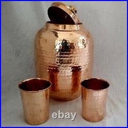 Pure Copper Water Dispenser Pot With 2 Glass, Copper Drinkware, Copper Water Pot