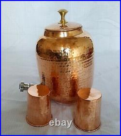 Pure Copper Water Dispenser Pot With 2 Glass, Copper Drinkware, Copper Water Pot