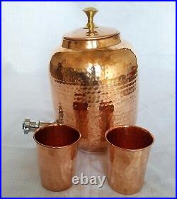 Pure Copper Water Dispenser Pot With 2 Glass, Copper Drinkware, Copper Water Pot