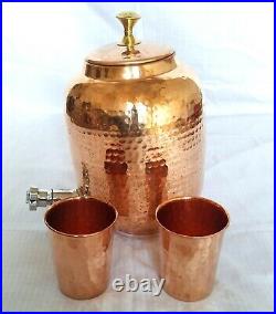 Pure Copper Water Dispenser Pot With 2 Glass, Copper Drinkware, Pot