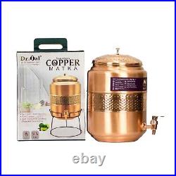 Pure Copper Water Dispenser Tamba Matka with Metal Stand Lid, Tap (7 LTR)