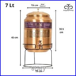 Pure Copper Water Dispenser Tamba Matka with Metal Stand Lid, Tap (7 LTR)