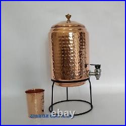 Pure Copper Water Dispenser, Water Pot and Stand With 2 Copper Glass Gifts Set