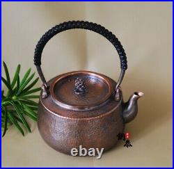 Pure Copper Water Kettle Handmade Teapot Thickened Pot Handle With Lid Retro