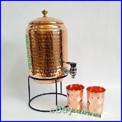 Pure Copper Water Storage Dispenser Pot With 4 Copper Diamond Tumbler Gifts Set