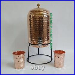 Pure Copper Water Storage Dispenser Pot With 4 Copper Diamond Tumbler Gifts Set