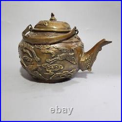 Pure copper antique Qianhe tea pot decoration