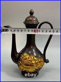 Pure copper antique gilded high lotus pot
