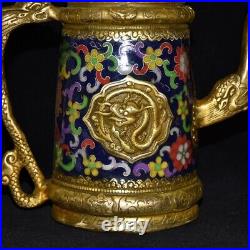 Pure copper cloisonn é filigree dragon head wine pot ornament