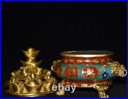 Pure copper cloisonn é wire wrapped treasure pot, ingot incense burner ornament