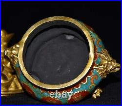 Pure copper cloisonn é wire wrapped treasure pot, ingot incense burner ornament