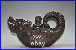 Pure copper imitation red copper dragon fish end handle wine pot decoration