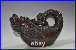 Pure copper imitation red copper dragon fish end handle wine pot decoration