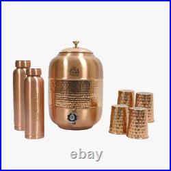 ROYALSTUFFS 12 Liter Pure Copper Pot With 2 Copper Bottle & 4 Copper Glasses
