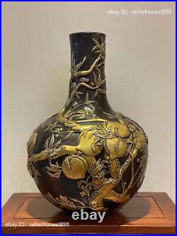 Royal Old Pure Copper 24K Gold Longevity Peach trees Palace Pot Bottle Vase