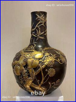 Royal Old Pure Copper 24K Gold Longevity Peach trees Palace Pot Bottle Vase