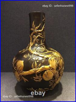 Royal Old Pure Copper 24K Gold Longevity Peach trees Palace Pot Bottle Vase