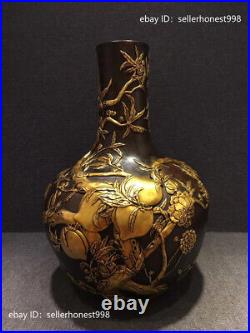 Royal Old Pure Copper 24K Gold Longevity Peach trees Palace Pot Bottle Vase