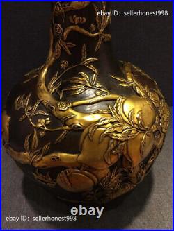 Royal Old Pure Copper 24K Gold Longevity Peach trees Palace Pot Bottle Vase