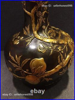 Royal Old Pure Copper 24K Gold Longevity Peach trees Palace Pot Bottle Vase