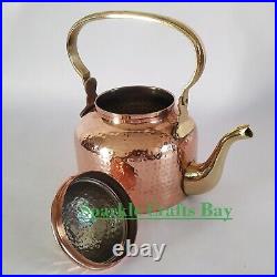 Traditional Pure Copper Tea Kettle Pot For Serveware 1000 Ml Inside Tin Lining