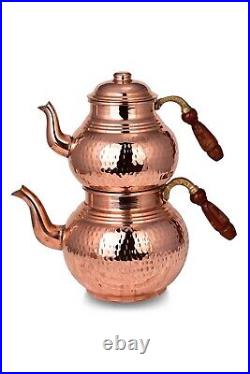 Turkish hammered copper teapot, Pure copper teapot with wooden handle