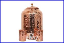 Vessel Storage Pot Container Tank Copper Hammered Gift Set Pure Copper with 2 G